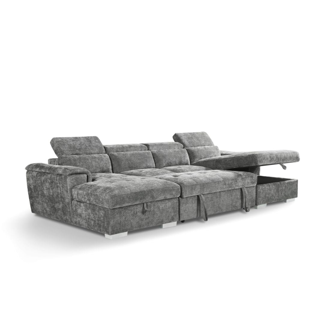 Alaya Grey U-Shape Sofabed with Dual Storage & Adjustable Headrests