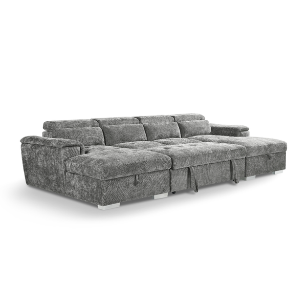 Alaya Grey U-Shape Sofabed with Dual Storage & Adjustable Headrests