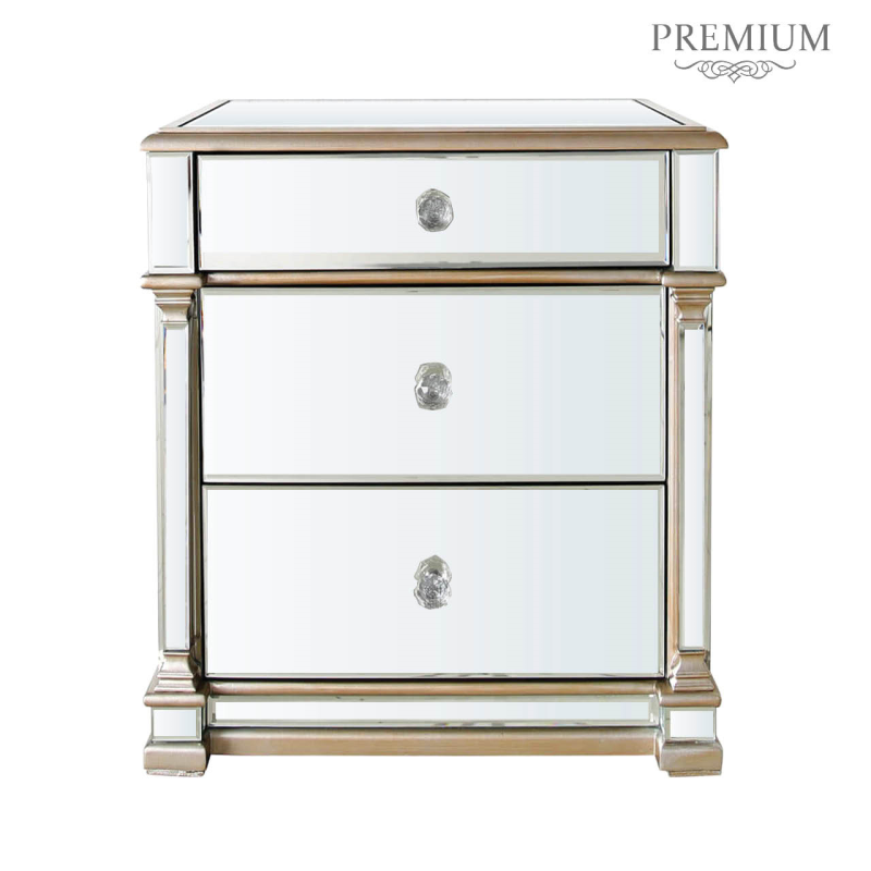 Apollo Champagne Mirrored 3 Drawer Cabinet
