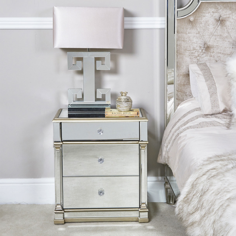Apollo Champagne Mirrored 3 Drawer Cabinet
