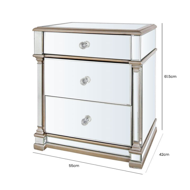 Apollo Champagne Mirrored 3 Drawer Cabinet