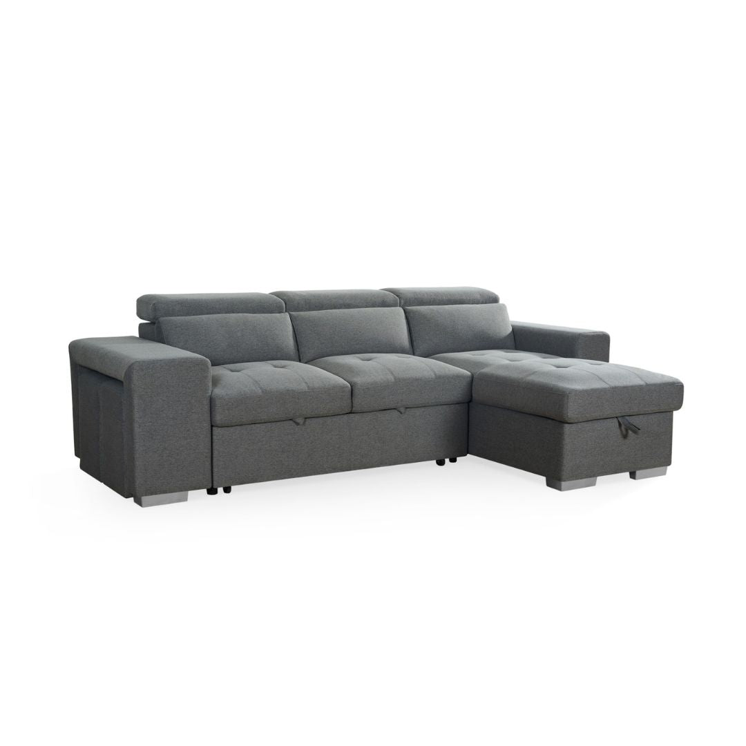 Artemis Universal Corner Sofabed in Grey with Storage & Adjustable Headrests