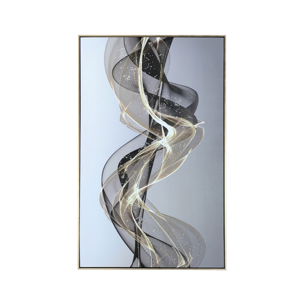 82x122 Framed Gold and Black Abstract Canvas