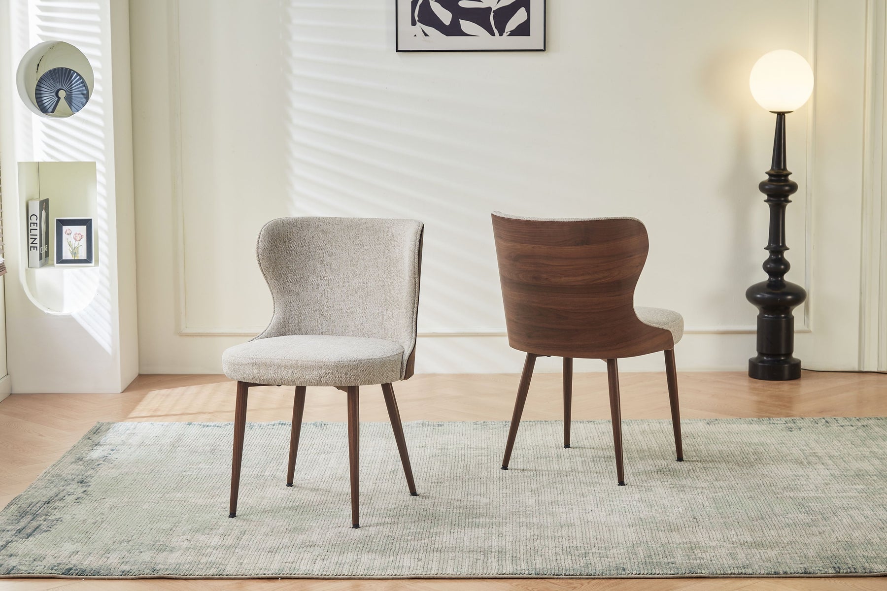 Bella Walnut Wood And Light Taupe Fabric Dining Chair