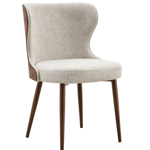 Bella Walnut Wood And Light Taupe Fabric Dining Chair