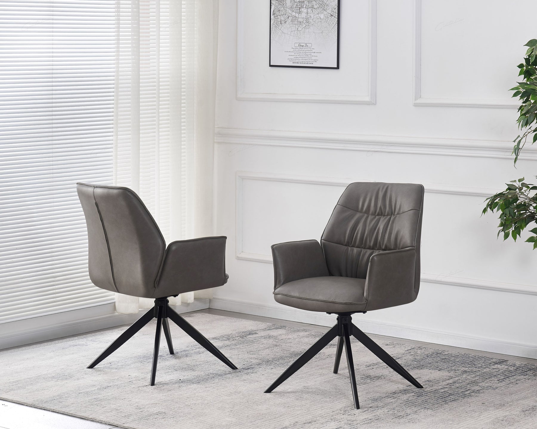 Berlish PU Leather Swivel Dining Chairs With Black Metal Base -2 Colours