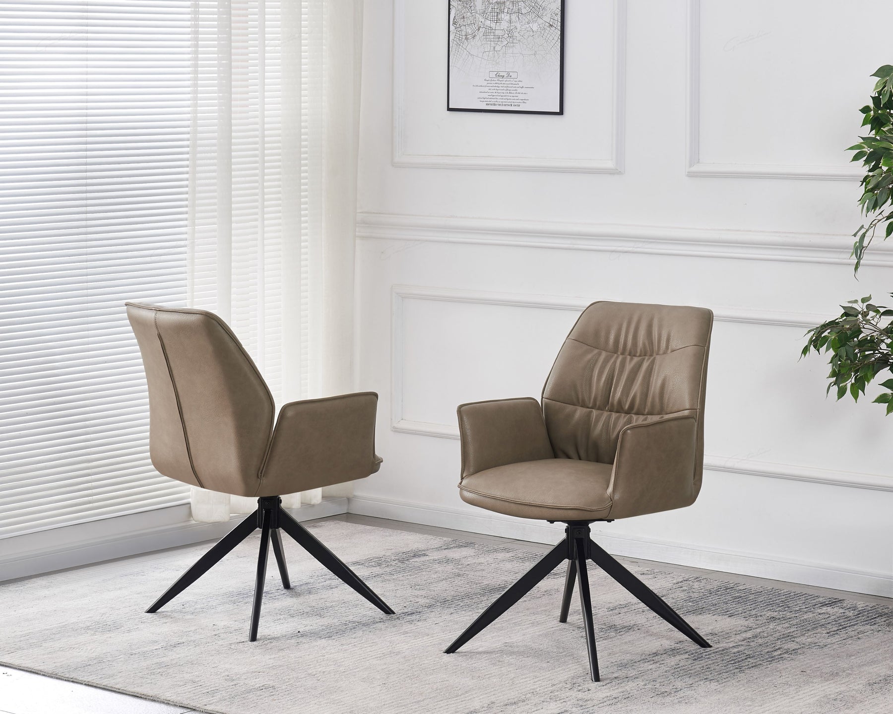 Berlish PU Leather Swivel Dining Chairs With Black Metal Base -2 Colours