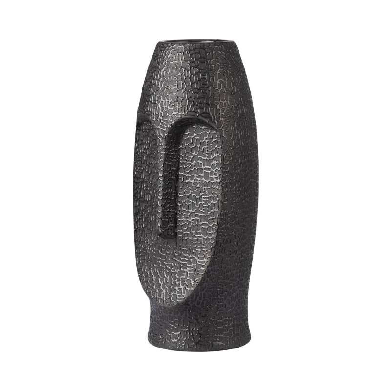 38cm Black Textured Ceramic Face Vase