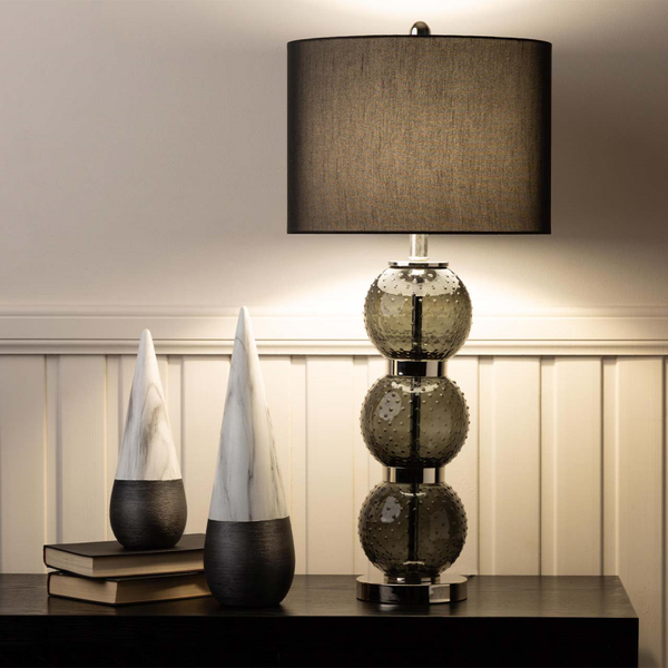 71cm Clear Black Glass Table Lamp with Black Faux Silk Shade