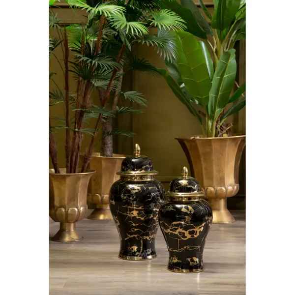 MARMO LARGE MARBLE EFFECT BLACK AND GOLD CERAMIC JAR