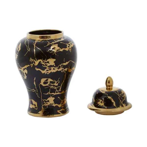 MARMO LARGE MARBLE EFFECT BLACK AND GOLD CERAMIC JAR
