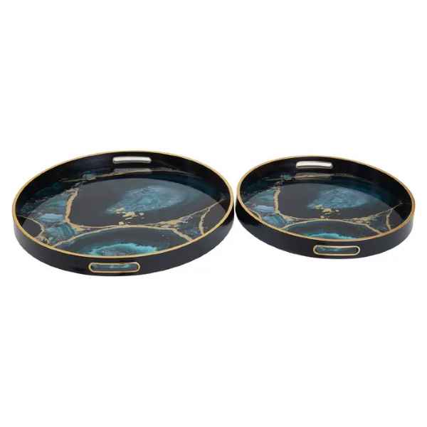 Celina Set Of Two Round Agate Trays