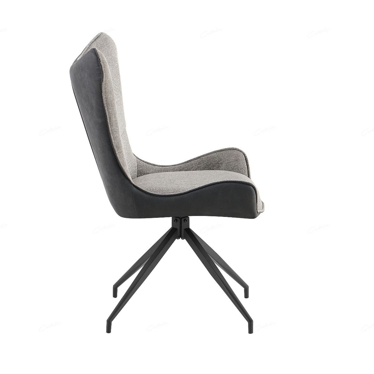 Cayman Grey Contrasting Fabric Swivel Dining Chairs With Black Metal Legs