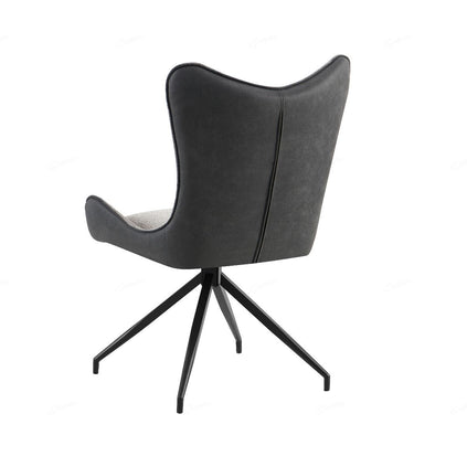 Cayman Grey Contrasting Fabric Swivel Dining Chairs With Black Metal Legs
