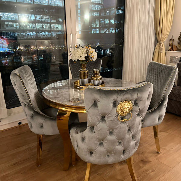 110cm Louis Grey And Gold Round Marble Dining Table