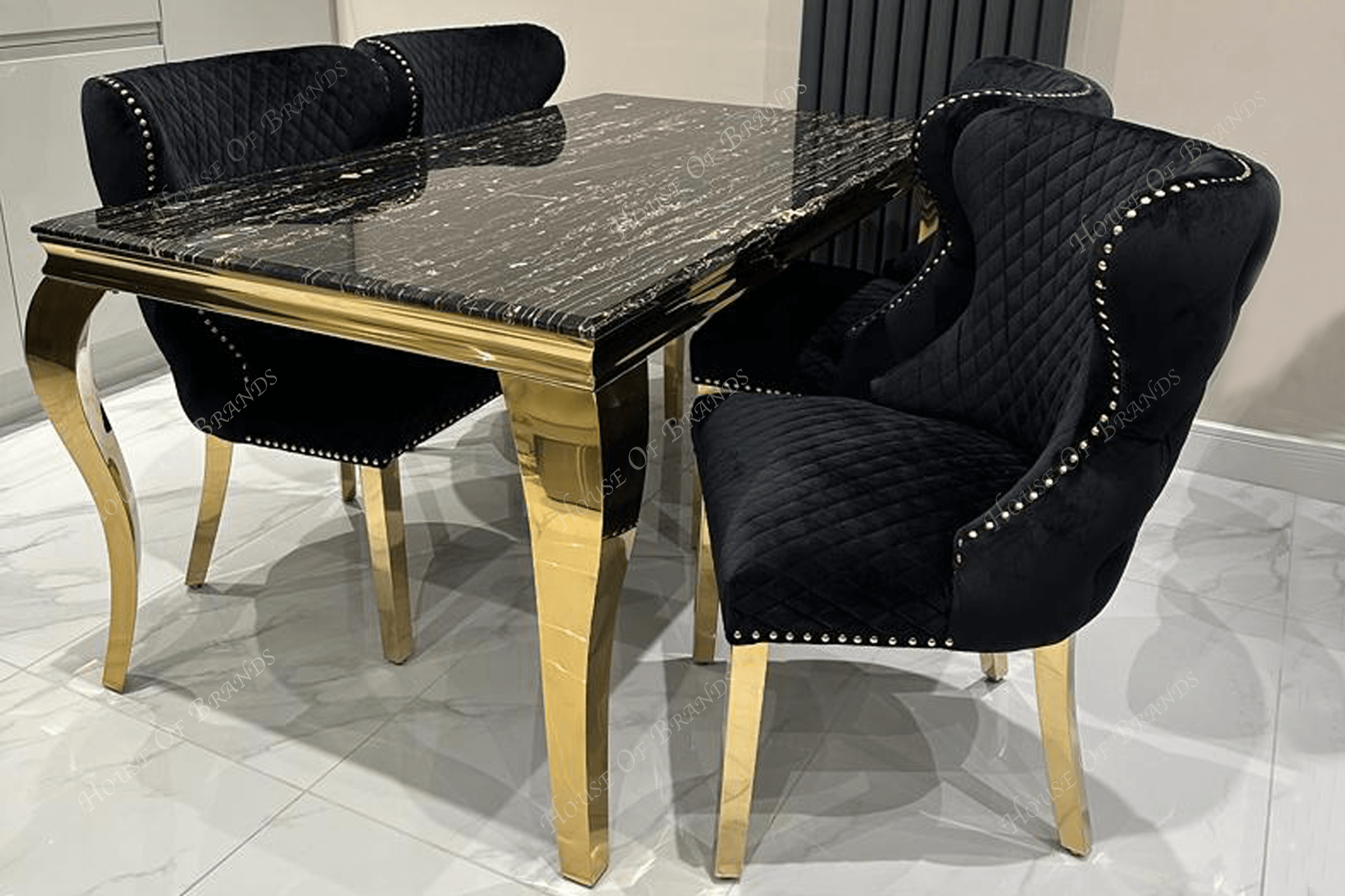 Black & Gold Rome Table with Black & Gold Ring Valencia Chairs - House Of Brands