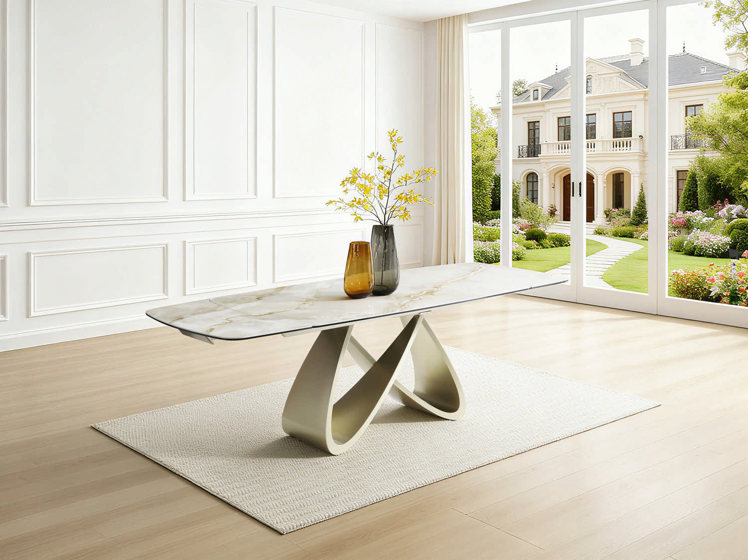 Ludovica Extendable Dining Table In Jade & Champagne