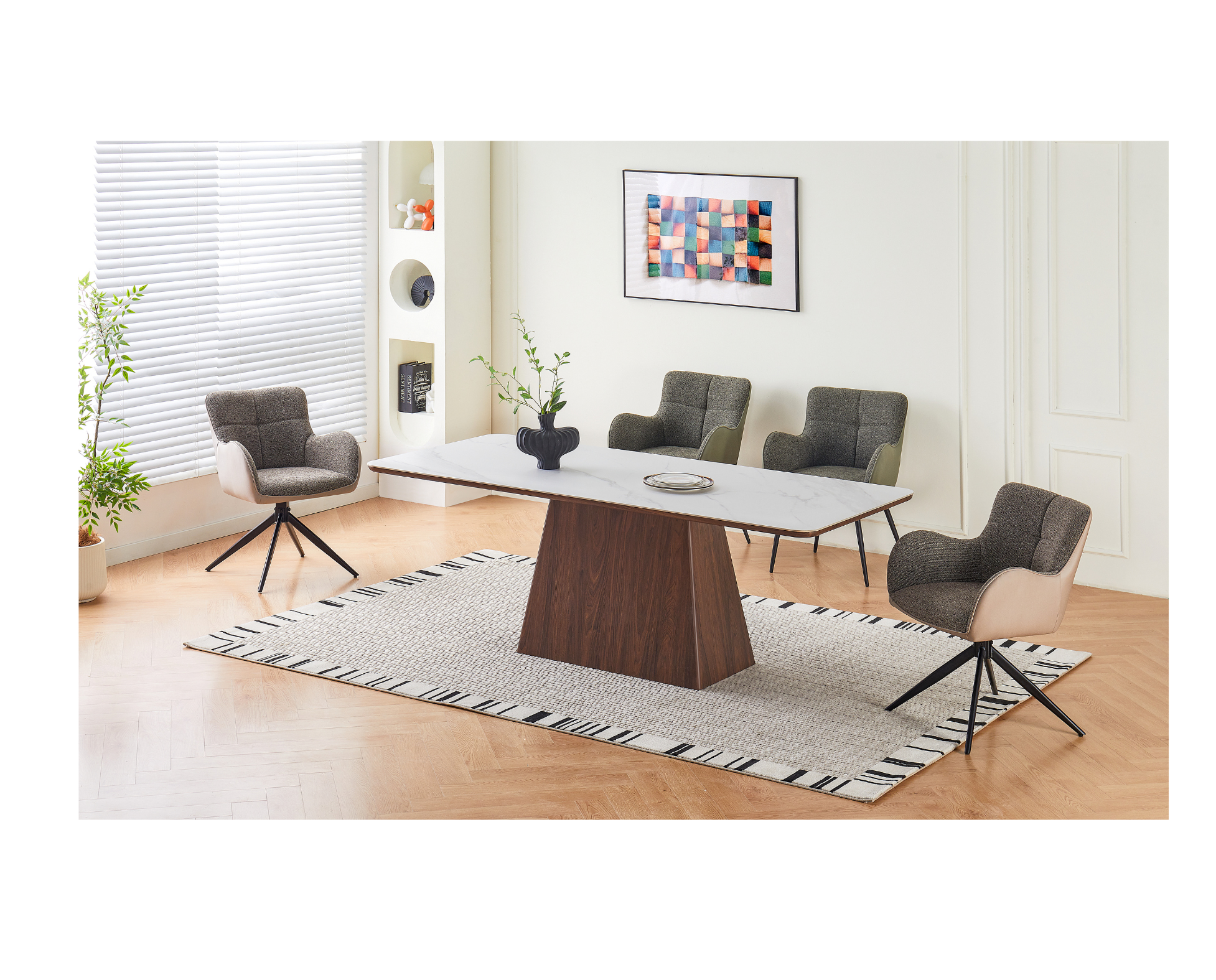 Erza Walnut And White Dining Table