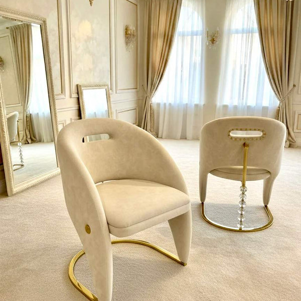 Vermont Cream/Gold Velvet Dining Chair With Crystals