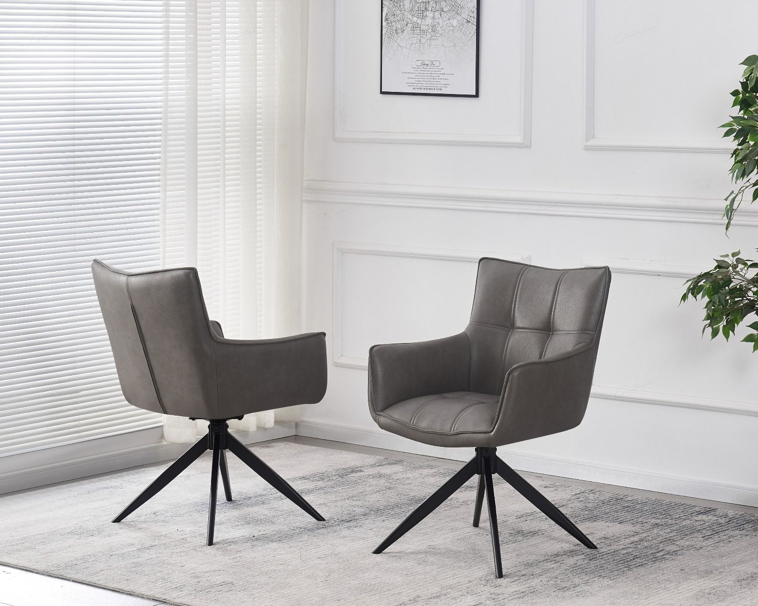 Franca PU Leather Swivel Dining Chairs With Black Metal Base