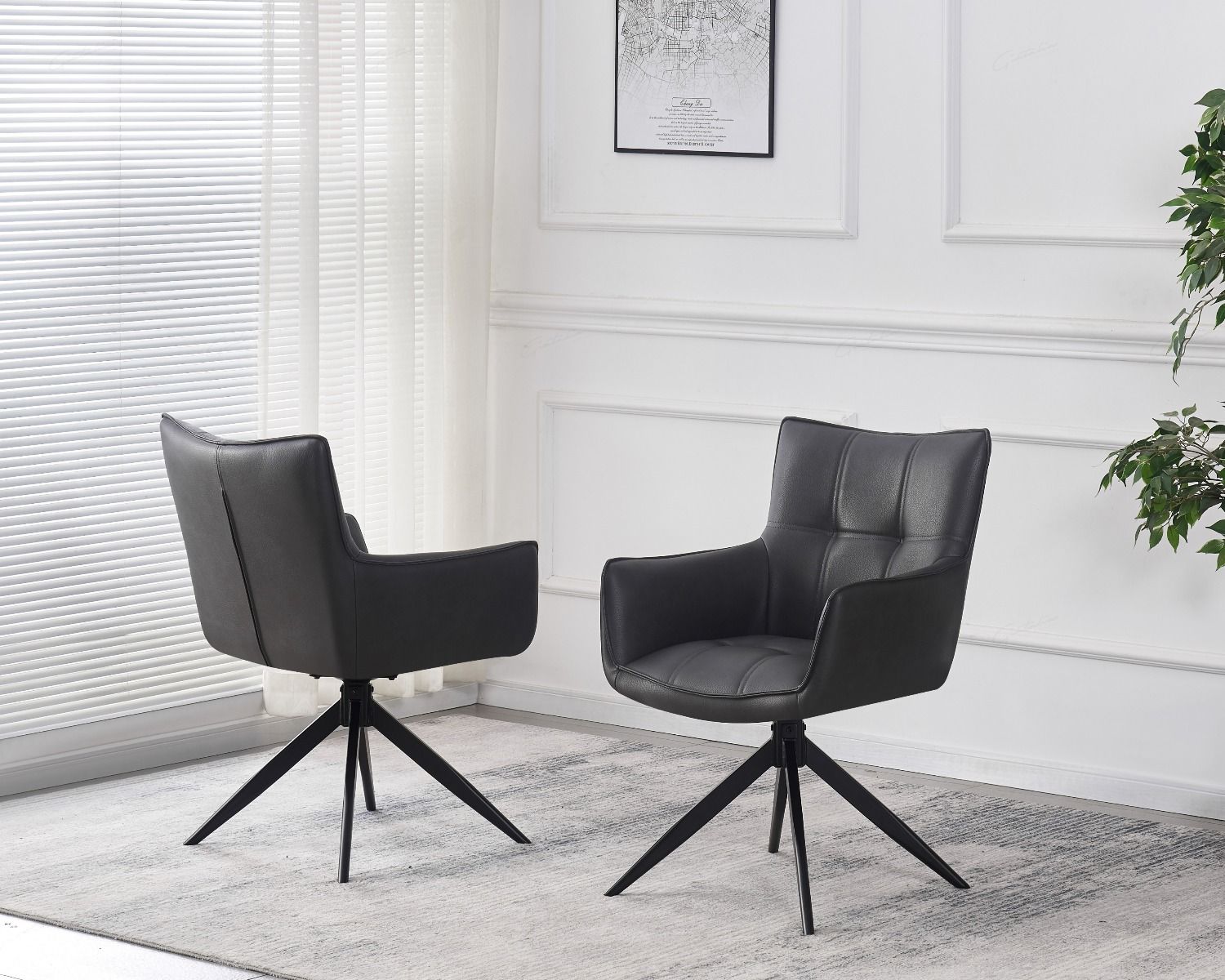 Franca PU Leather Swivel Dining Chairs With Black Metal Base