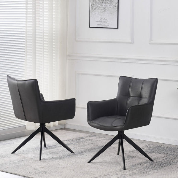Franca PU Leather Swivel Dining Chairs With Black Metal Base