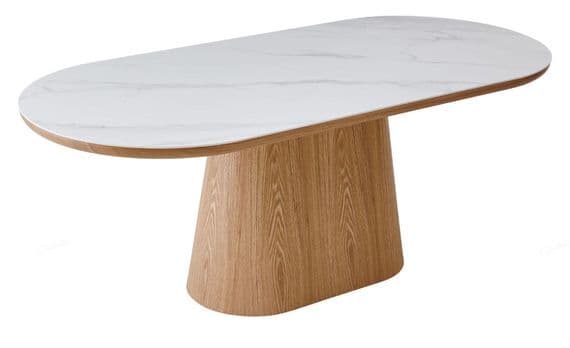 Venatro 200cm Beech & White Sintered Stone Oval Dining Table