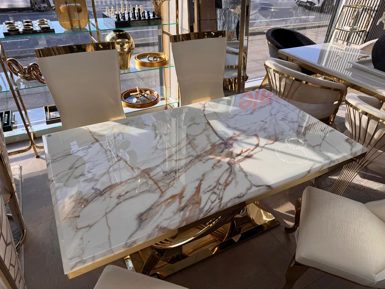 Elina Marble Gold Dining Table
