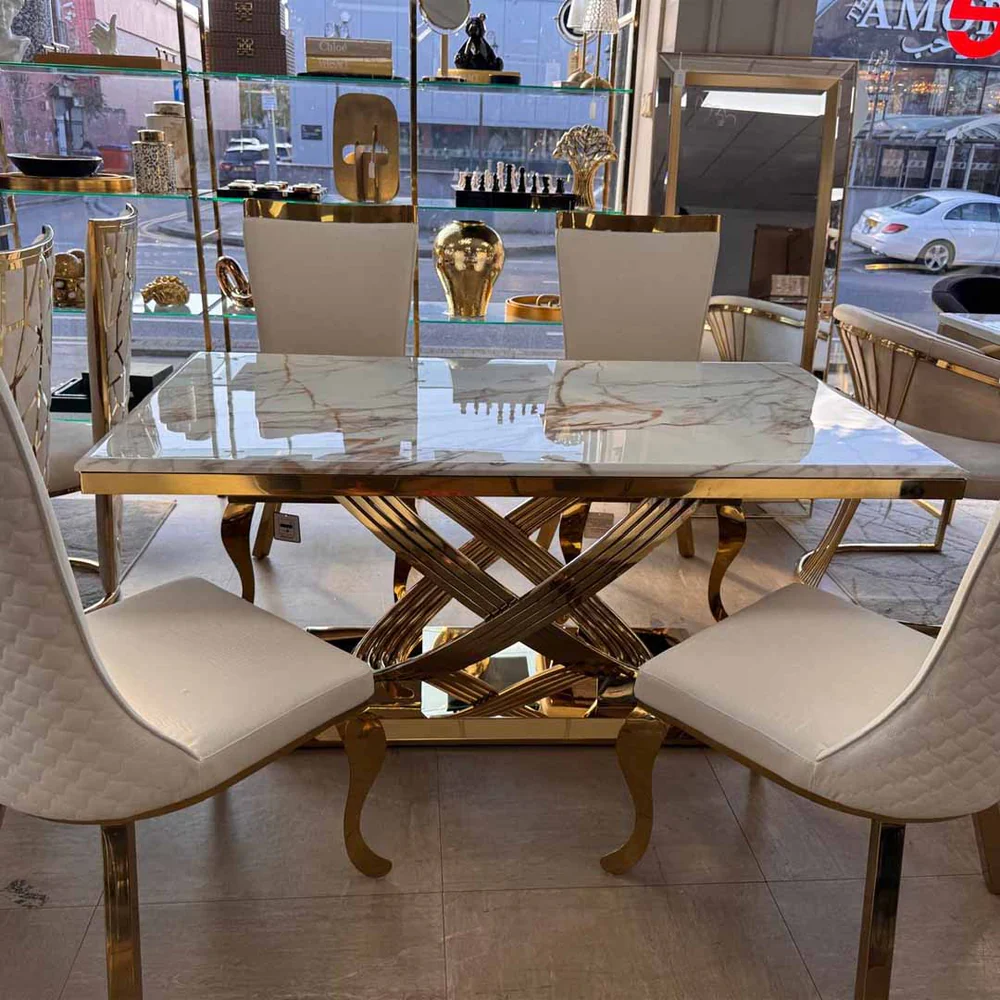 Elina Marble Gold Dining Table