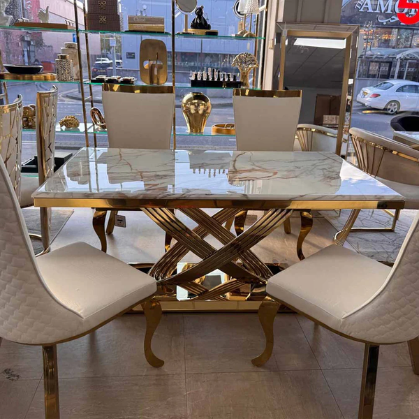 Elina Marble Gold Dining Table