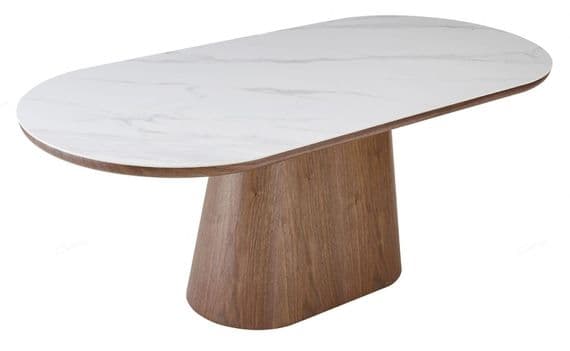 Venatro 200cm Walnut & White Sintered Stone Oval Dining Table