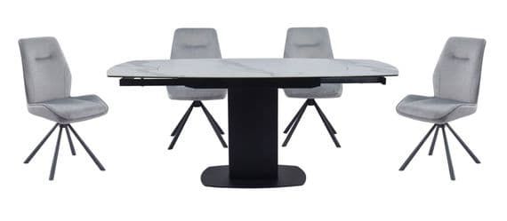 Riviano 120-180cm Extending White & Grey Marble Dining Table