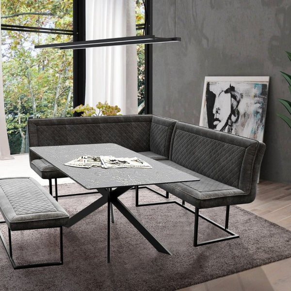Apollo Black Glass Toughened Ceramic Dining Table And Corner Bench Set