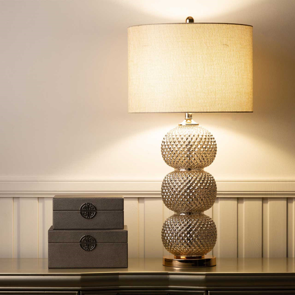 82.5cm Clear Silver Glass Table Lamp with Cream Linen Shade