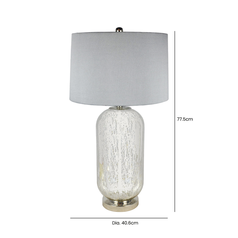 77.5cm Silver Mercury Glass Table Lamp with Grey Silk Shade