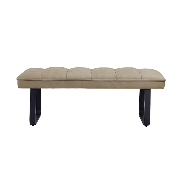 Luna Dining Bench – Quilted Taupe Fabric with Black Iron Legs