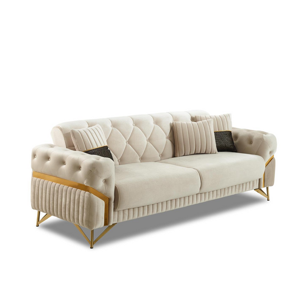 Marbella Biege & Gold Sofa Bed Set