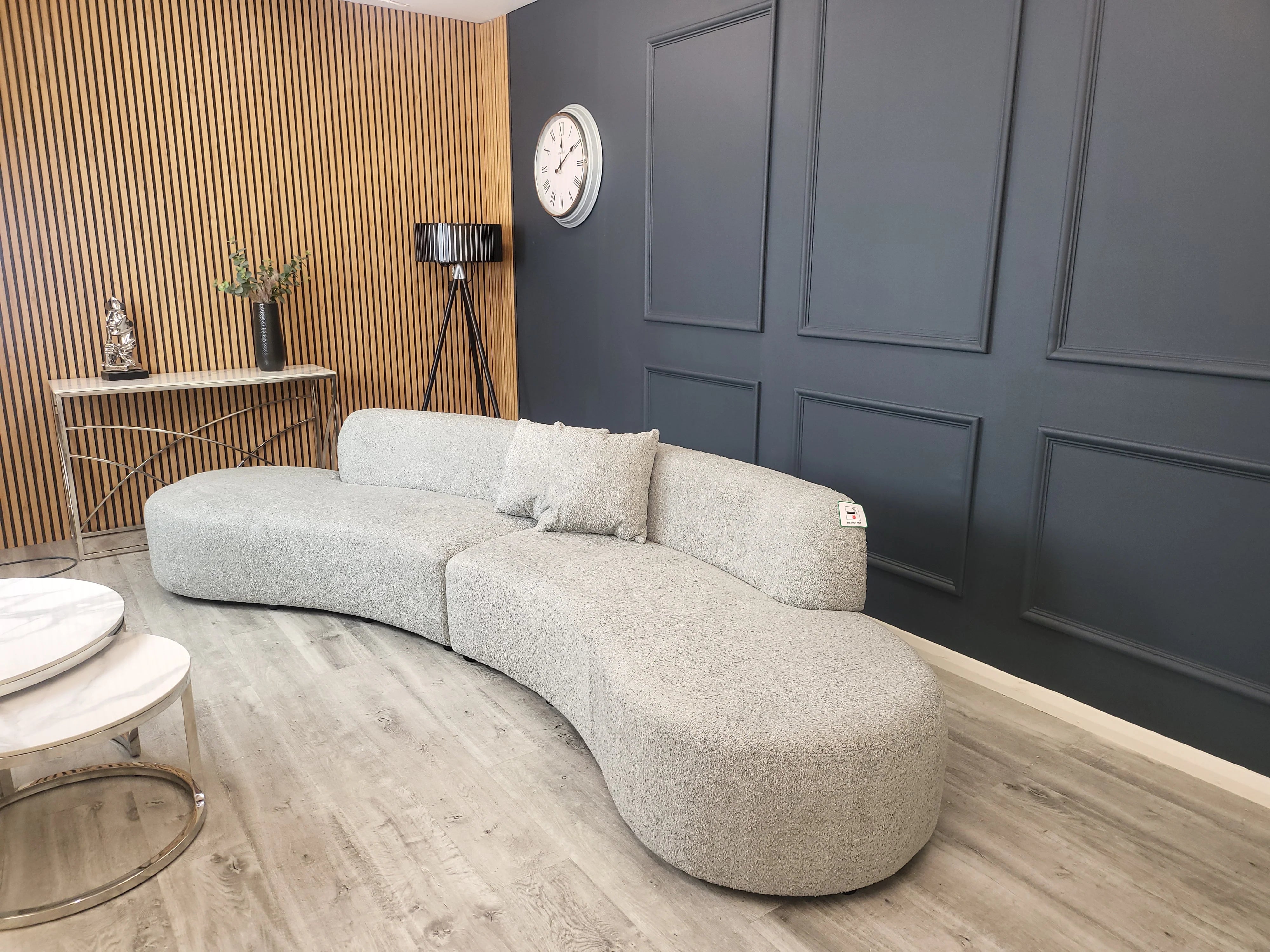 Silver Grey Miami Curved Cinema Boucle Sofa