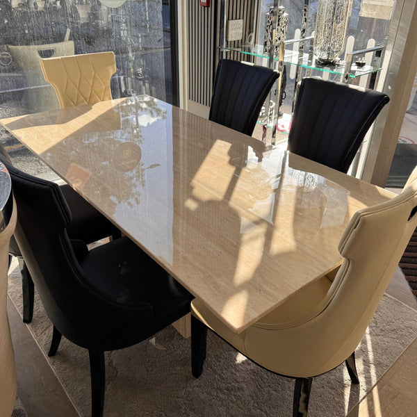 Pluto Beige Marble 200cm Dining Table with Carmela Dining Chairs