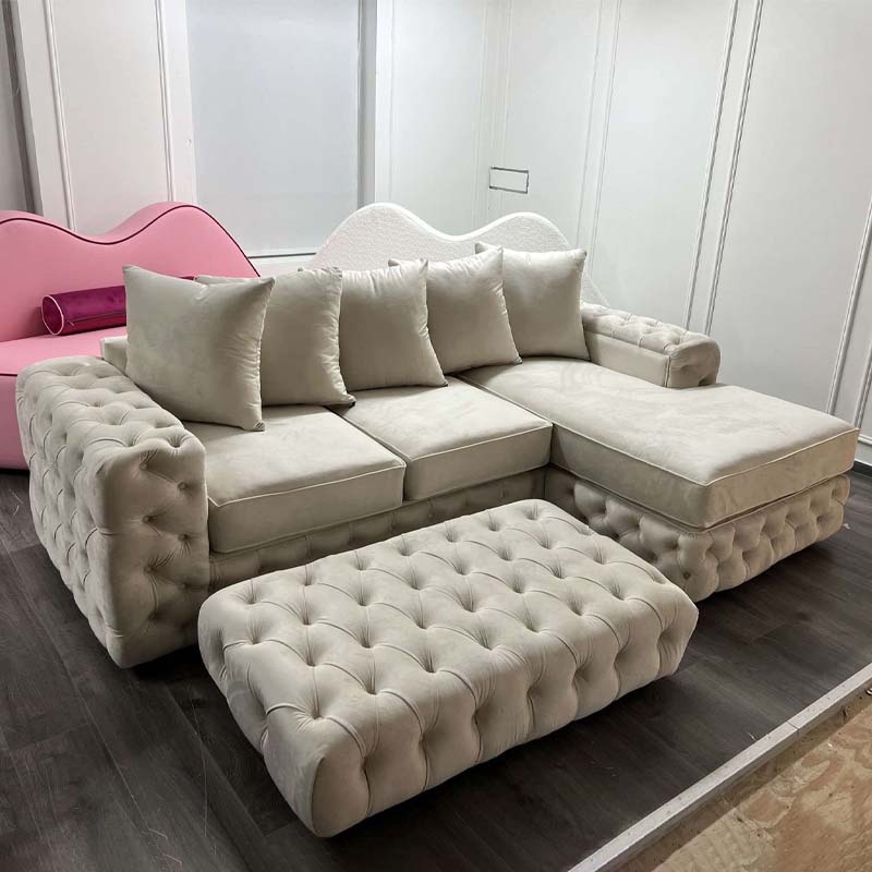 Roma Chaise End Velvet Sofa Set