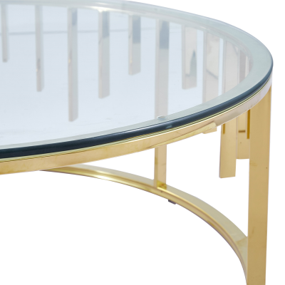 Owen Round Gold Metal With Clear Top Glass Coffee Table