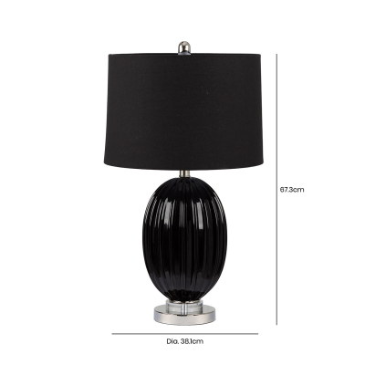 67.3cm Ribbed Black Table Lamp with Black Linen Shade