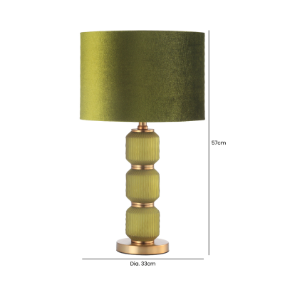 57cm Frost Green Pleated Glass with Green Velvet Shade Table Lamp