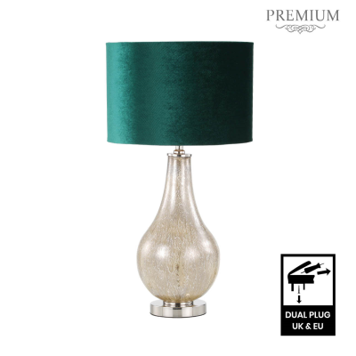 70.5cm White Mercury Glass Table Lamp with Dark Green Velvet Shade