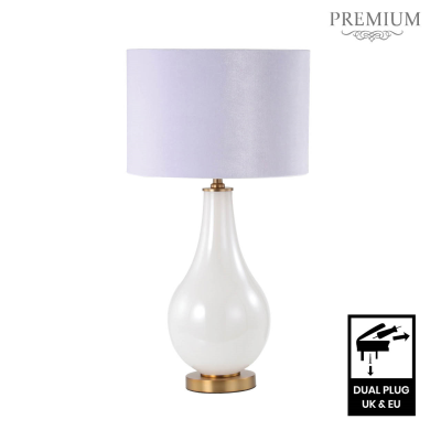 70.5cm White Pearl Glass Table Lamp with White Velvet Shade