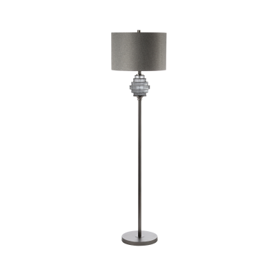 161cm Smoke Glass Floor Lamp with Grey Linen Shade