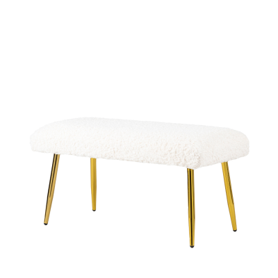 White Boucle Bench with Gold Legs