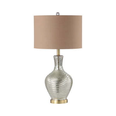70cm Silver Glass Table Lamp with Dark Taupe Linen Shade