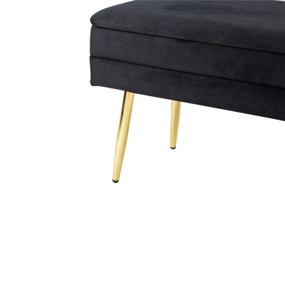 Storage Bench Black Velvet with Gold Legs