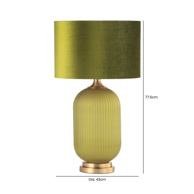77.5cm Frost Green Pleated Glass with Green Velvet Shade Table Lamp